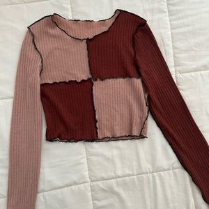 Multi Colored Brown Crop Top | Long Sleeve Crop Tops